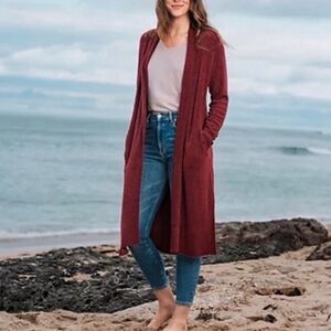 Barefoot Dreams CozyChic Lite Long Cardigan Sweater Sz Medium Petite Garnet